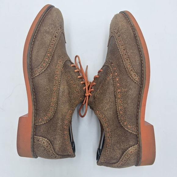 Cole Haan Alisa LunarGrand Wingtip Oxford Brown Suede Orange Sole  Size 6.5 B - Picture 3 of 8